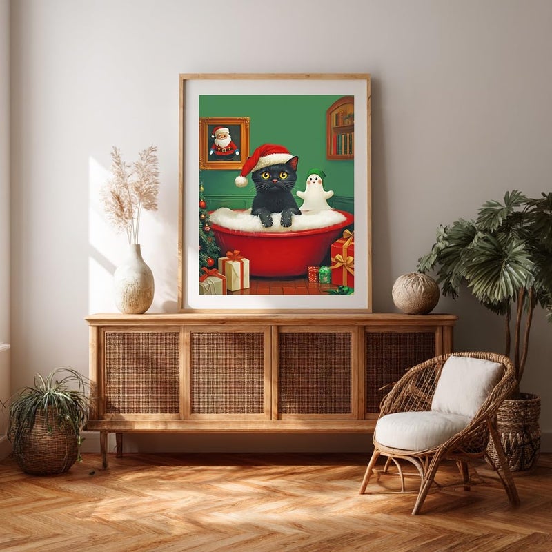 WRTCPOC Black Cat in Bathtub 11CT Counted Cross Stitch Kits for Adults Bathroom Animals Decor Embroidery Kit Needlework Patterns Cute Animal Wearing Christmas Hat Cross Stitch Kits - Image 4